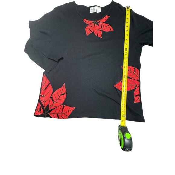 Vintage Peanut Butter & Jelly Black Sweater‎ Red Poinsettia Sequin Women’s XL - Picture 9 of 11
